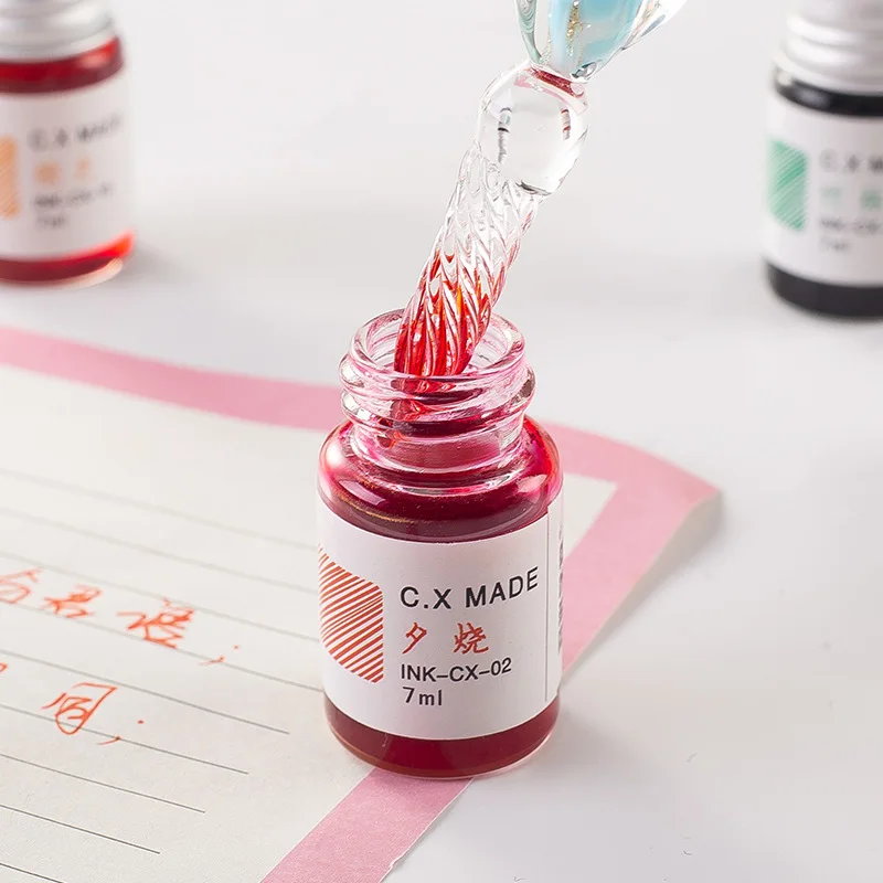 

15pcs Handmade Stationery Creative Ink Pen Glass Fountain Pen Water Set Student Crystal Dip Ink Gift Box Writing Supplies