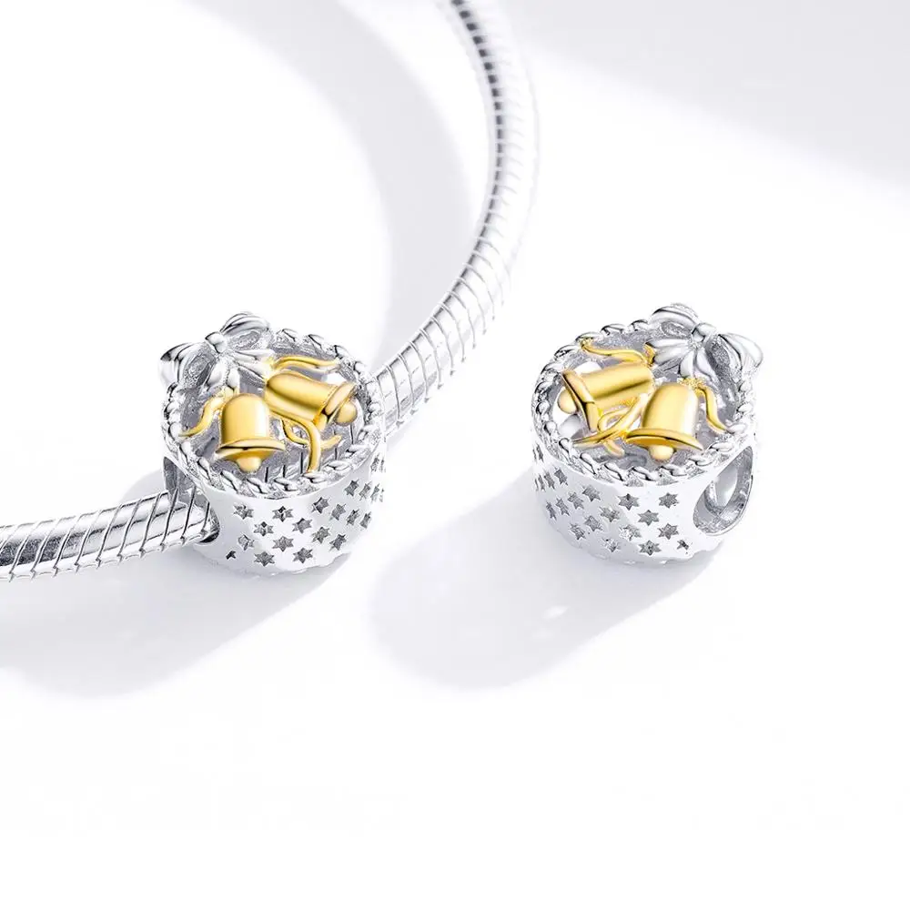 Подходит для браслета Pandora Серебро 925 CZ Колокольчик для елки украшения-Снеговички S925 Подарочный дом цветок бисер для изготовления ювелирных изделий