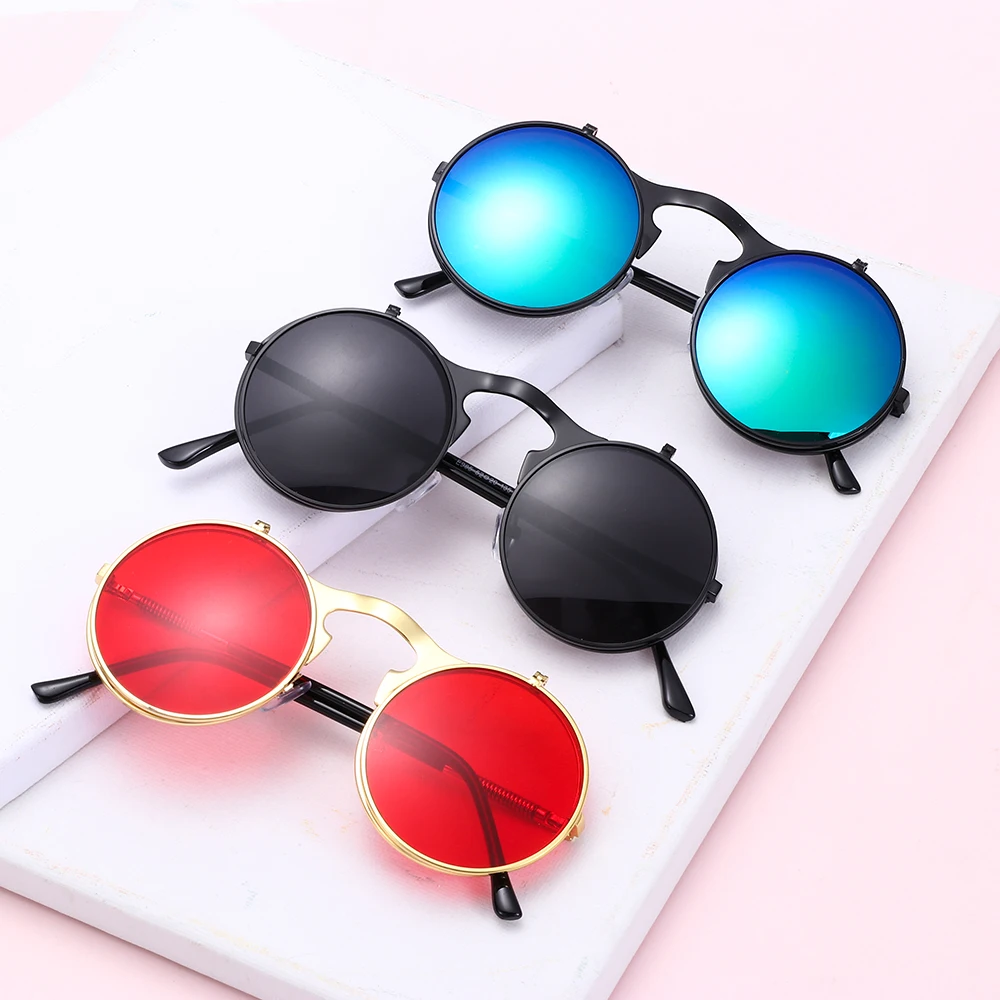 

Vintage Summer UV Protection Round Sunglasses for Men Women Hot Sale Steampunk Sunglasses Circle Flip-Up Glasses Sunglasses