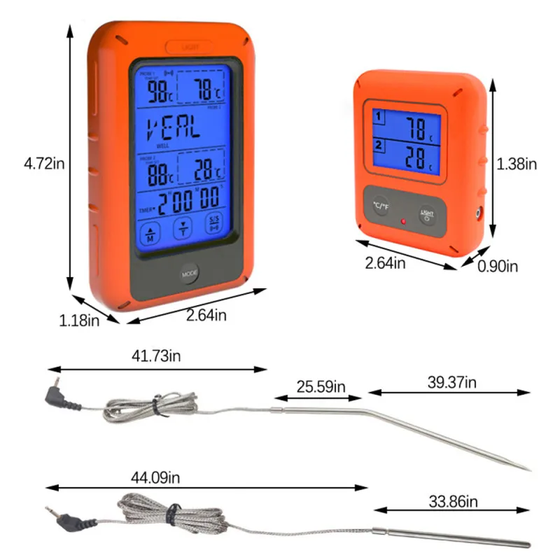 

LCD Digital Wireless Touch Screen Food Thermometer Dual Probe BBQ Thermometer Food Meat Detector Remote for Kitchen Grill Oven