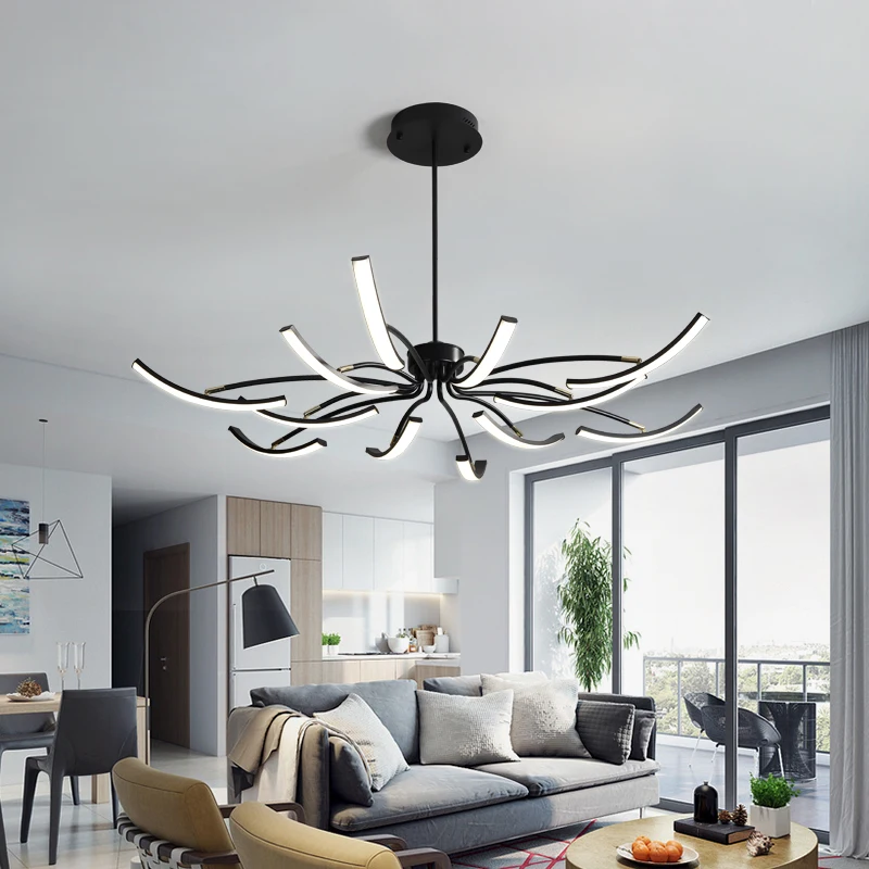 

Modern Black Gold Changeable LED Multi-Head Chandelier for Bedroom Dining Living Room Hall Loft Nordic Indoor Art Decor Lighting