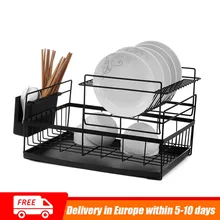 2 Tiers Kitchen Dish Drying Drain Rack Shelf Holder with Drainboard Tray Fork Cup Container Iron Organizer Drainer 2 Tiers Kitchen Dish Drying Drain Rack Shelf Holder with Drainboard Tray Fork Cup Container Iron Organizer Drainer