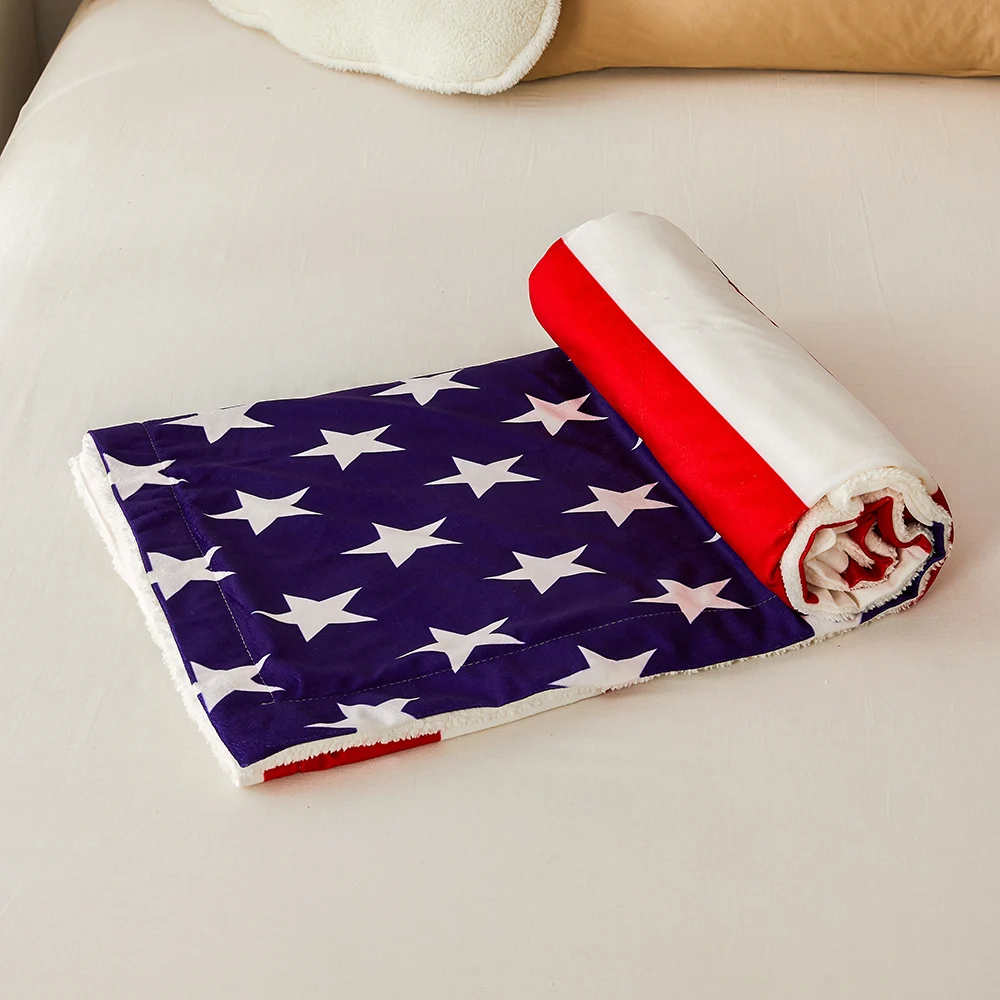 

US Flag Blanket Blue Red Patriot American Throw Blanket For BedsFleece Soft Fuzzy Plush Bed Throws Warm Reversible Blanket Set