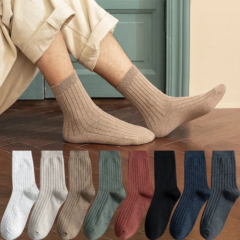 

High Quality Combed Cotton Men Socks Solid Color Classical Casual Middle Tube Socks Anti-Sweat Comfortable Warm Durable