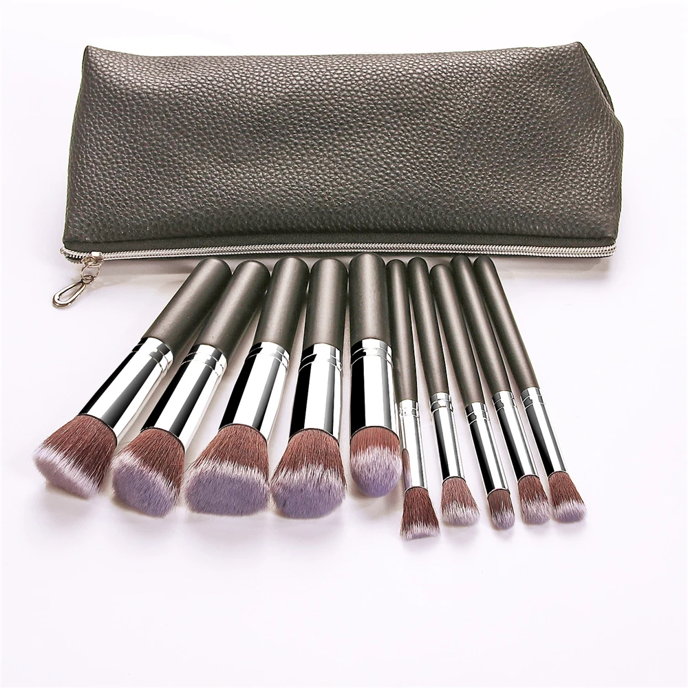 Silver with bag Новое поступление 10 шт набор кистей для макияжа мягкие синтетические волосы Косметика основа пудра смешивание румяна леди красота макияж инструменты - Handle Color: Silver with bag
