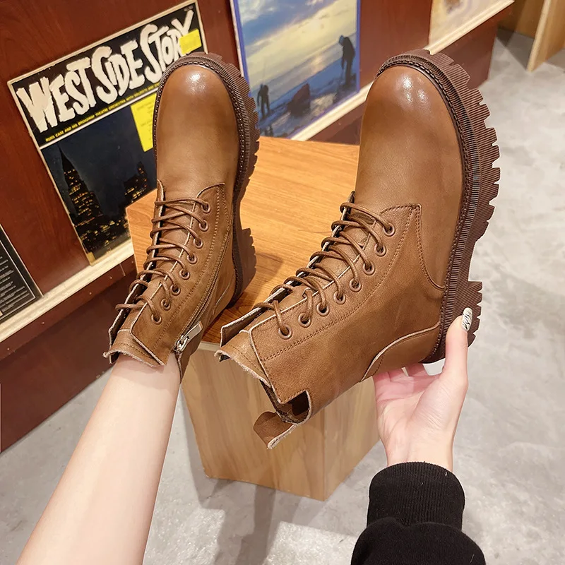 

2021 ботинки женская обувь для зимних ботинок модная обувь Женская Повседневная Осенняя кожаная обувь Botas Mujer женские ботильоны для женщин