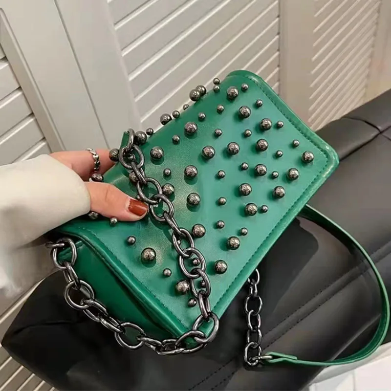 

Famous Brand Chain Shoulder Bag PU Leather Crossbody Bags For Women Fashion Rivets Flap Bag 2022 hit Luxury Small Handbag Female