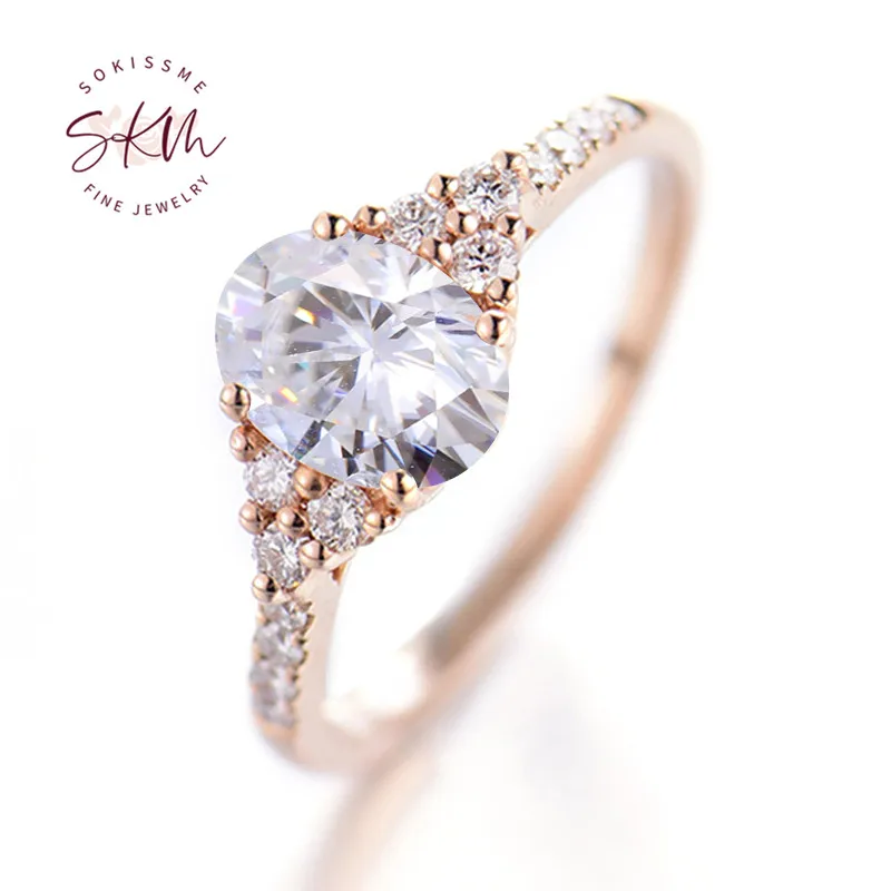 

SKM Vintage 14k rose gold flowe rings moissanite rings Engagement rings designer Promise Luxury Fine Jewelry
