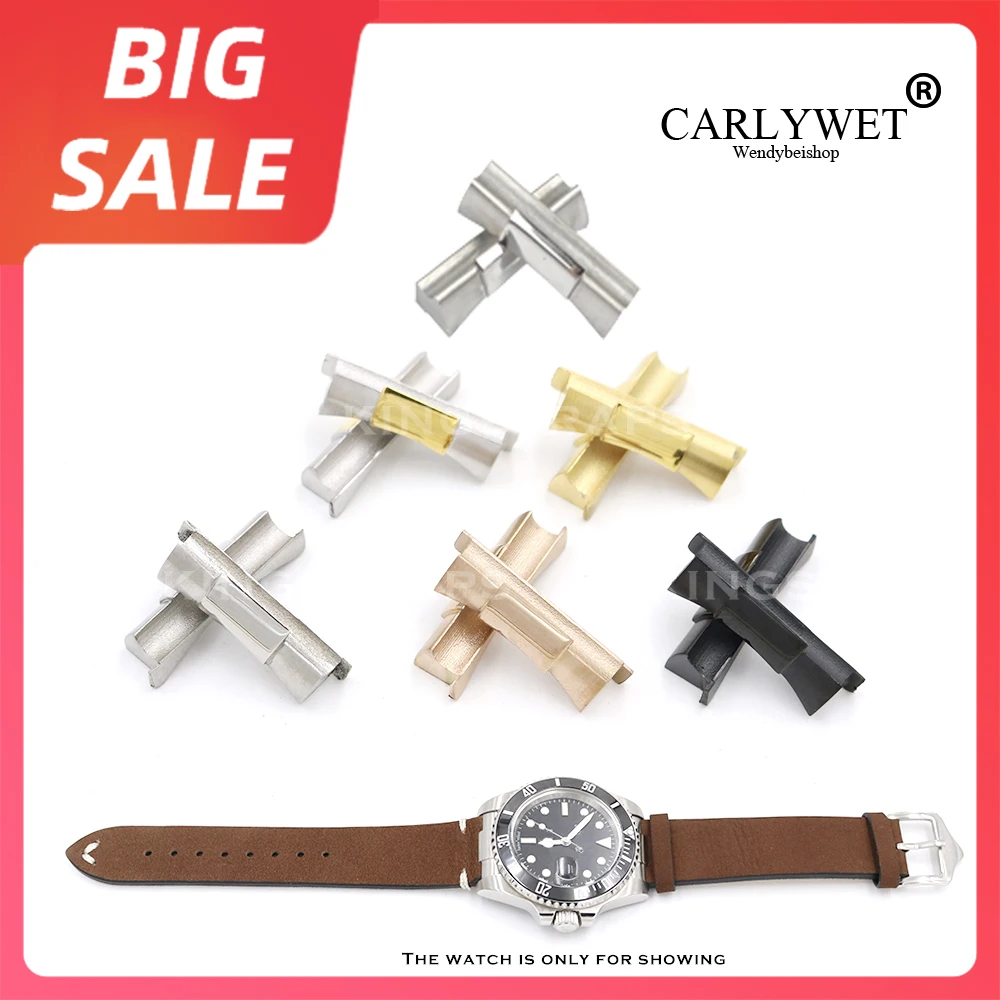 Carlywet 20 mm Qualidade Superior de Luxo Prata Ouro Sólido Curvo Fim Link para Rolex Submariner Daytona Gmt Pulseira Relógio Couro Borracha Pulseira do relógio