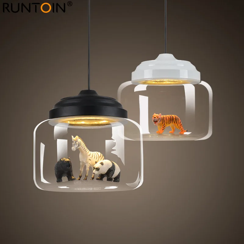 

Modern LED Pendant Lamp Glass Lampshade Animal Lighting Fixture Children Reading Living Room Cute Decor Hanging Suspension Lamp