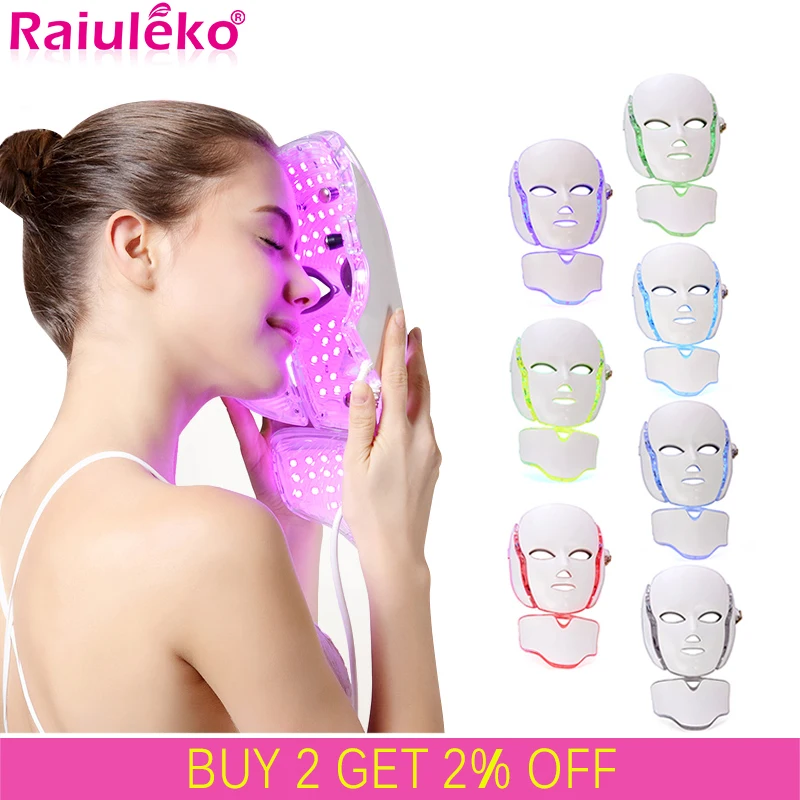 7 цветов светодиодный маска Фотон акне ж против морщин удаление шеи отбеливания