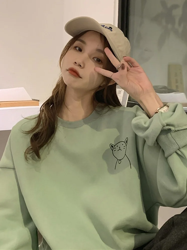 Осенние корейские толстовки большого размера 2021 Новинка Свободный пуловер с