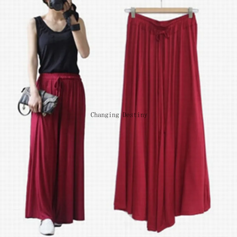 Летние тонкие жидкости широкие брюки женские Однотонная одежда размера плюс