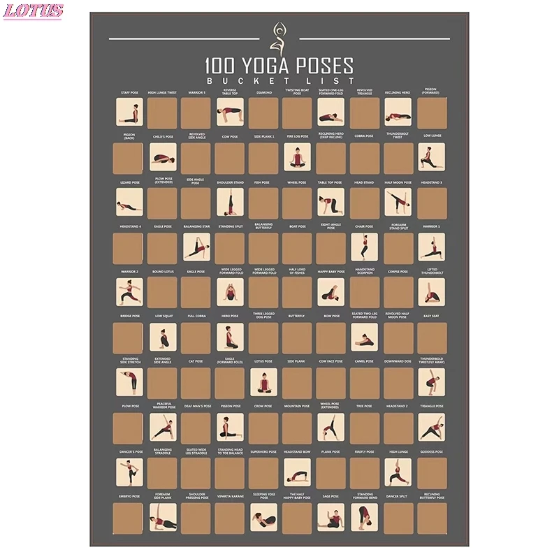 

Scratch Off Poster Top 100 Yoga Menu Poses to Learn Bucket List Wall Hanging