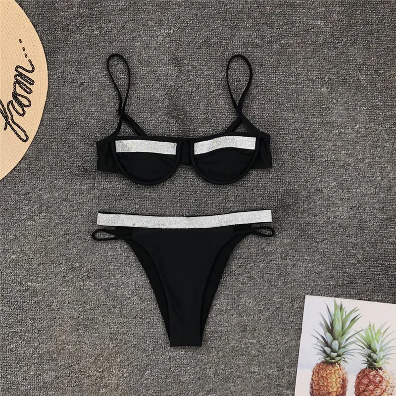 Женский спортивный купальник с блестками бикини на бретельках 2 шт. купальный