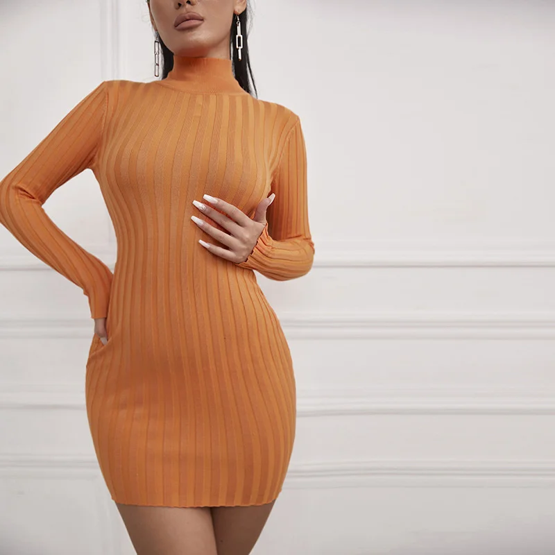 Платье женское Облегающее с длинным рукавом базовая уличная одежда однотонное