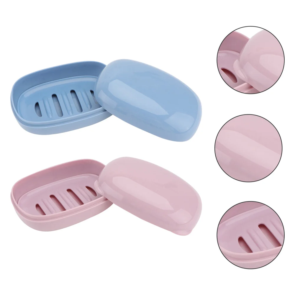 

2Pcs Creative Bathroom Soap Case Durable Lidded Soap Box Blue
