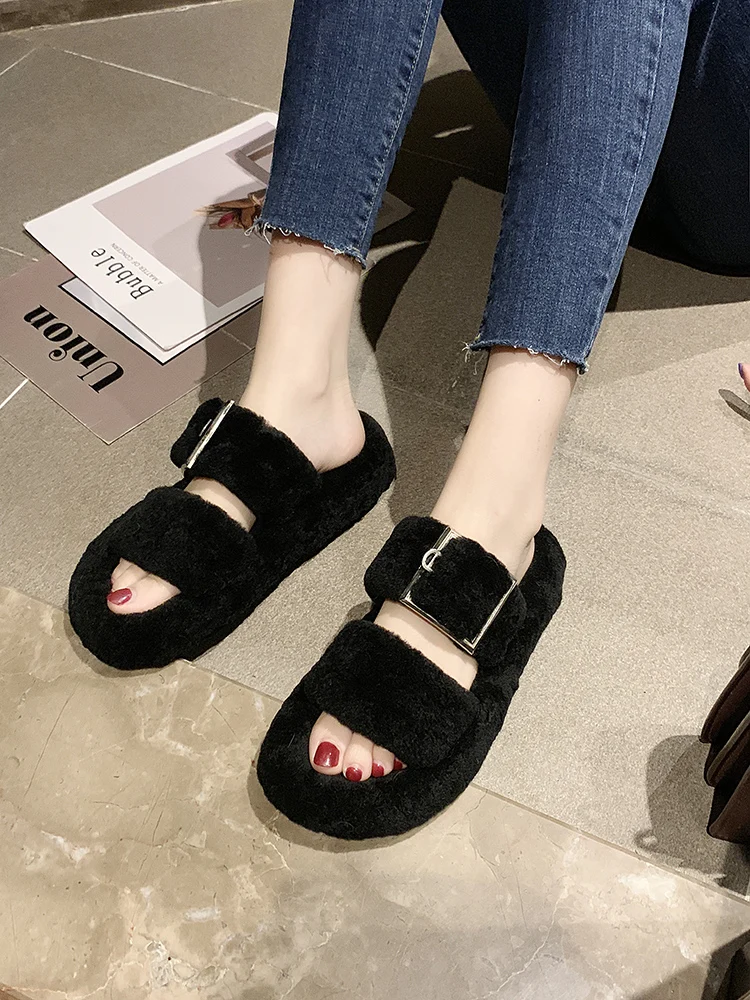 

Женские тапочки Koovan, новинка 2020, осенние меховые тапочки, женская одежда, Новая Осенняя обувь для девочек на толстой подошве