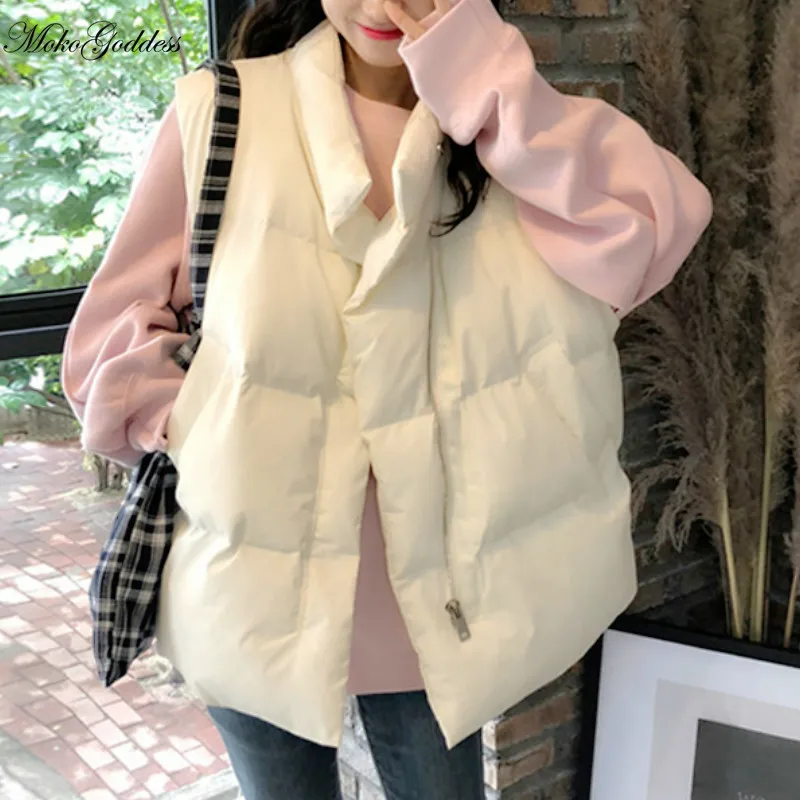 

Warm Puffer Vest Women Casual Winter Down Coat Female Korean Sleeveless Jacekt High Street Fashion Women's Bread Clothing 2020