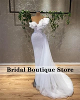 simple style mermaid wedding dress pearls tulle elegant bridal gowns floor length wedding robe de mariee