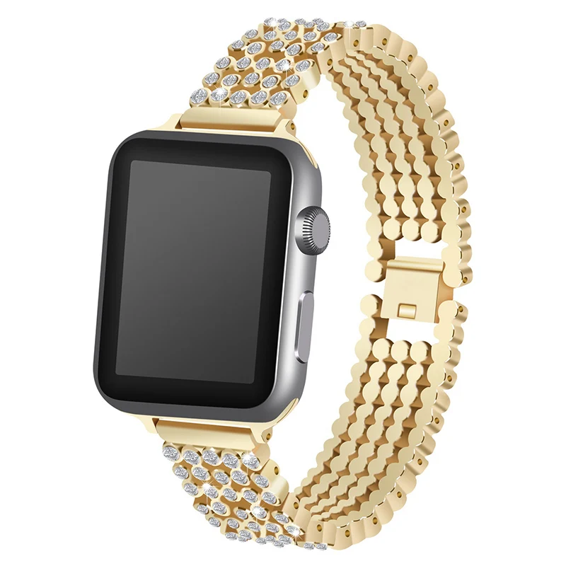 Gold 5-шарик Нержавеющая сталь ремешок с бриллиантом для наручных часов Apple Watch 4 браслет 40 мм 44 наручных часов Iwatch, Напульсники 38 мм 42 мм - Цвет ремешка: Gold
