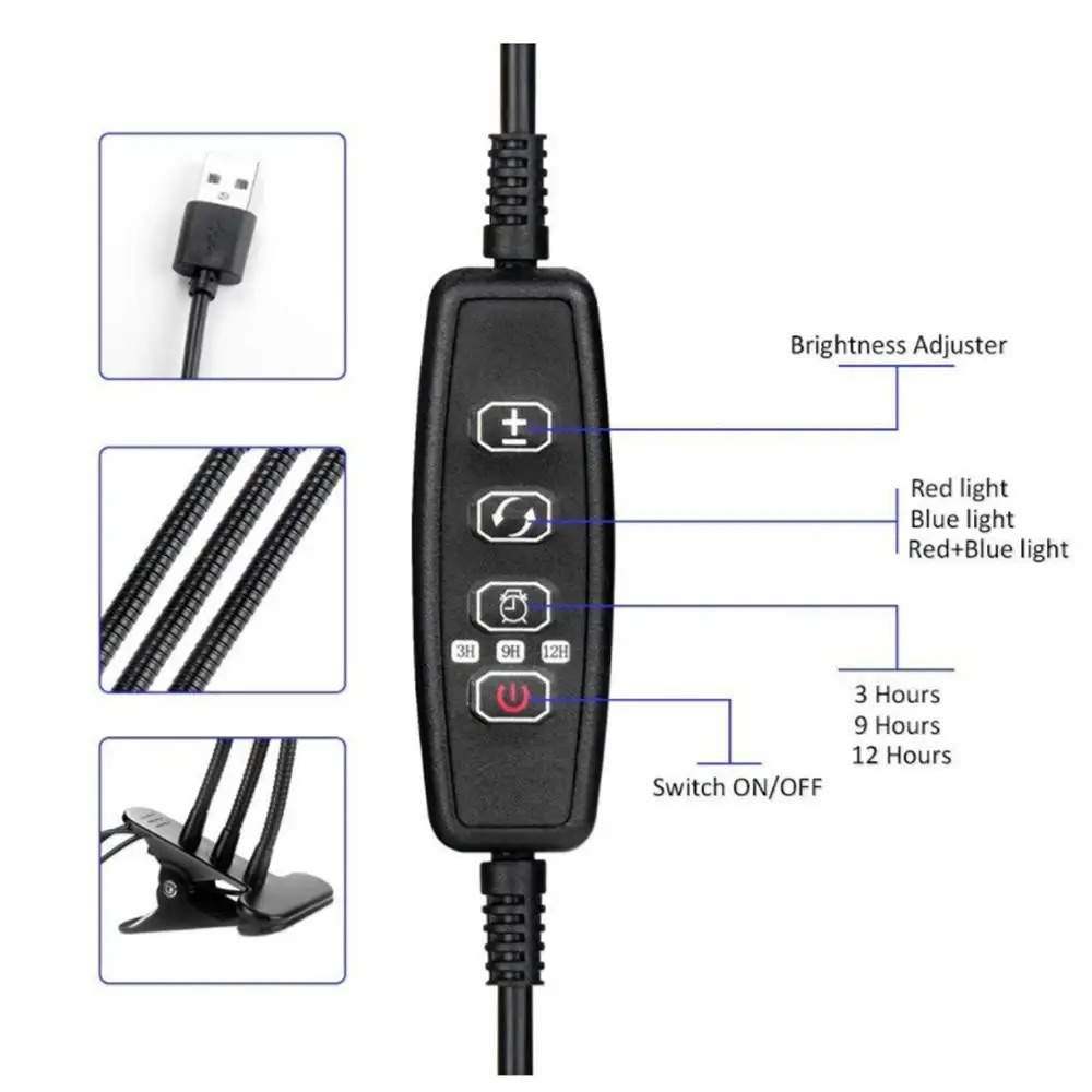 HiMISS 5V 27W USB лампа для выращивания растений с красным синим спектром Регулируемая 3