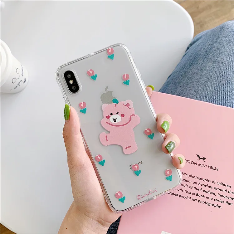 Niceking для iPhone 6, 6s, 7, 8 Plus, X, XR, XS Max, чехол с милым мультяшным медведем, Кроликом, мягкий ТПУ чехол для телефона, для iPhone 11 Pro, Max, чехол