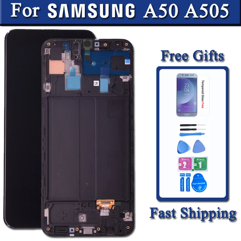 

Display For SAMSUNG GALAXY A50 LCD Display A505/DS A505FN A505G A505GN A505YN with Touch Screen Digitizer Assembly with frame
