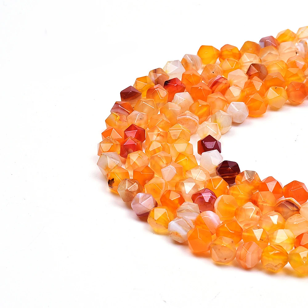 Natural Stone Orange Agates Faceted Loose Beads For Jewelry Making 6 8 10mm Semiprecious DIY Bracelets Necklaces Accessories | Украшения и