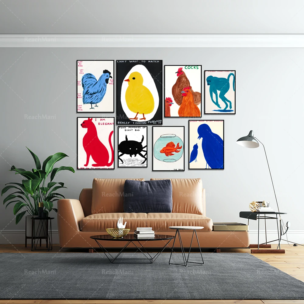 

David Shrigley animal art poster, interesting art Nordic David Shrigley modern living room decoration canvas wall art printing g