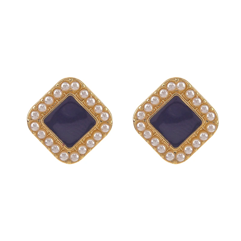 

S925 Small Retro Pearl Geometric Square All-Match Small Zhongtong Qin Ear Studs Ear Clip for WomenOne pair