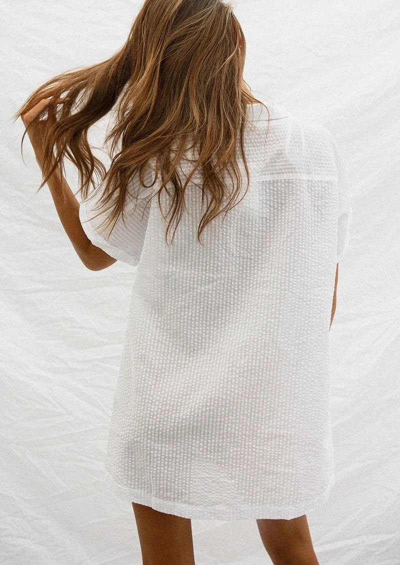 

Cover-ups Beach Tunic 2021 Sexy Beach Shirt Sold White Bathing suit Women Beach Wear Bikini Cover up Vestidos Kaftan Beach