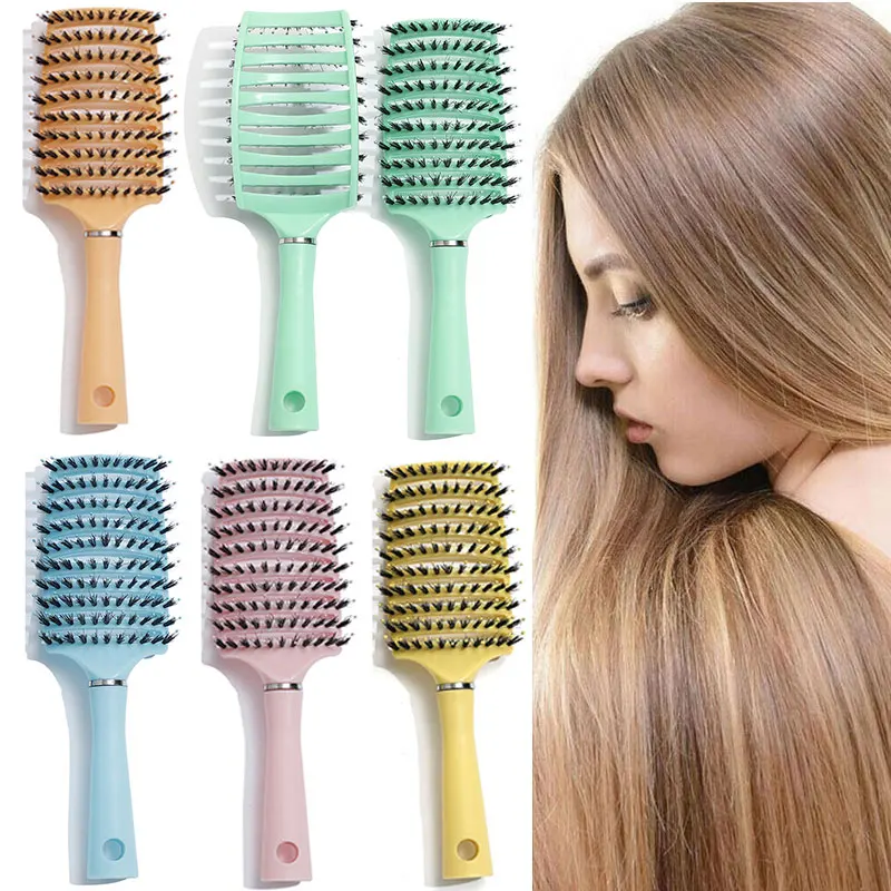 

Girls Hair Scalp Massage Comb Hairbrush Boar Bristle Women Wet Curly Detangle Hair Brush for Salon Hairdressing Styling Tools