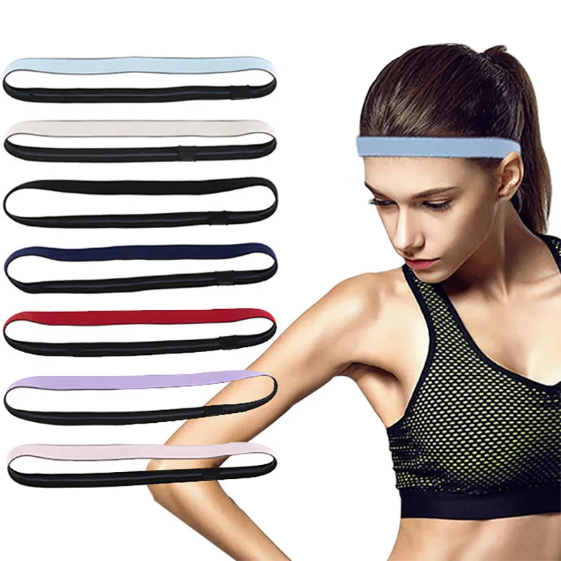 

Narrow Solid Sweat-absorbent Sport Headbands Yoga Silicone Non-slip Hairbands Bundle Hair Elastic Band Fashion Hair Accessories