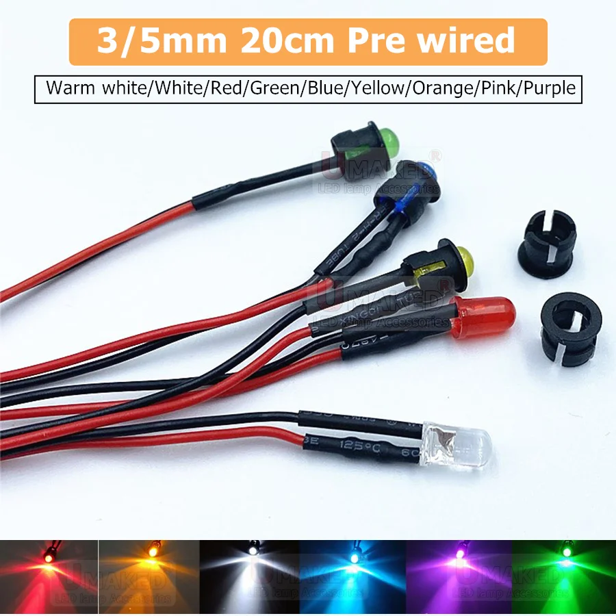 

Min F3 F5 5mm 20cm Pre Wired LED Round Light Lamp Bulb Chip Beads Cable DC 12V White Warm Red Green Blue Yellow Emitting Diodes