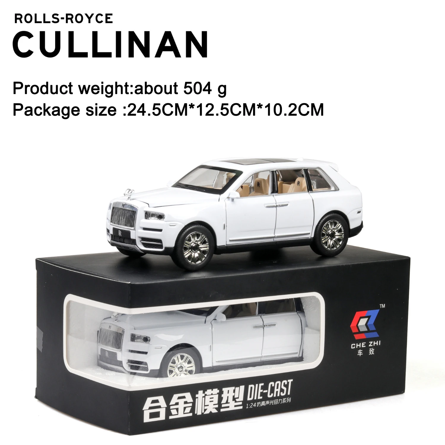 White Box A 1:24 Rolls Royce Cullinan, модель автомобиля из сплава, большой размер, имитация внедорожника, металлическая модель автомобиля, светильник со звуком, вытяжка, 6 дверей - Цвет: White Box A