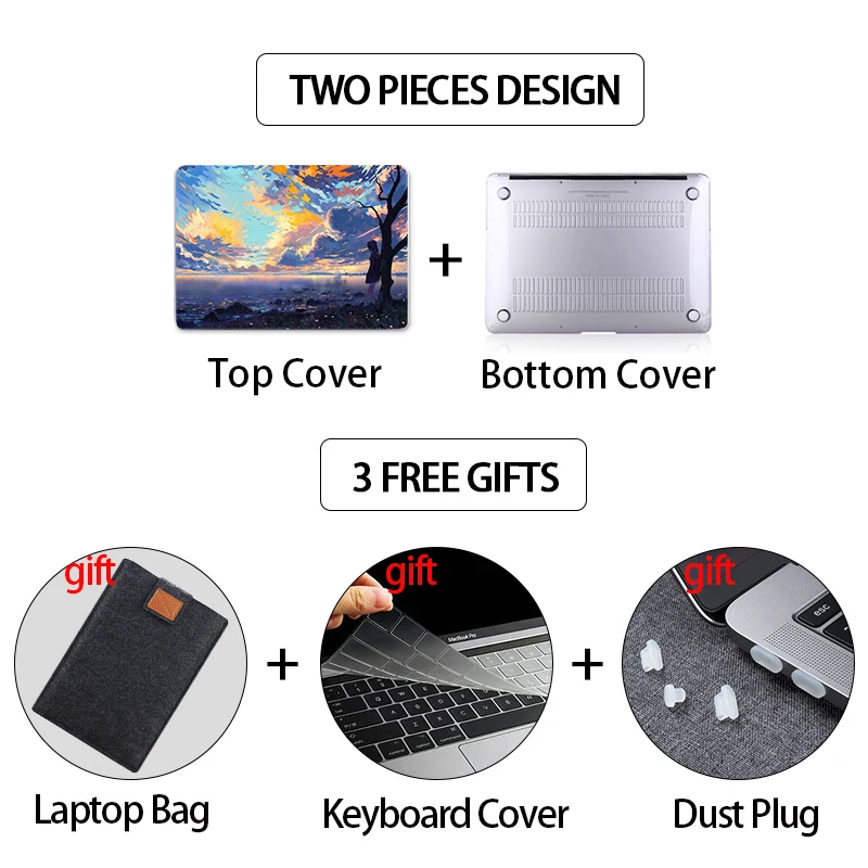 Sanmubaba мультяшный чехол для Macbook Pro Air 13 14 12 15 16 дюймов пластиковый жесткий с сумкой