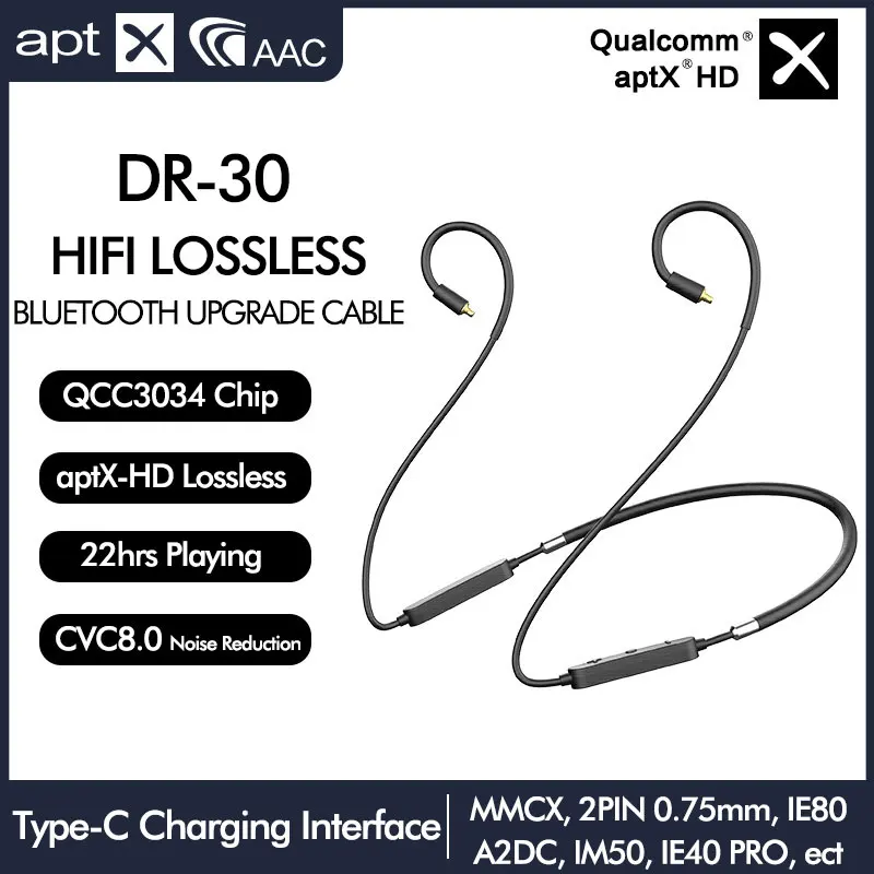 Обновленный кабель QCC3034 APTX HD Bluetooth 5 0 для зарядки микрофона Type C LL AAC 2PIN 78 мм MMCX IE40 PRO