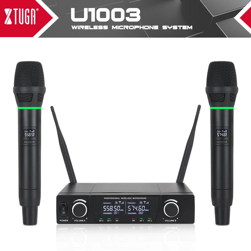 XTUGA Двухканальный беспроводной ручной микрофон до 50 м супер кардиоидный UHF для