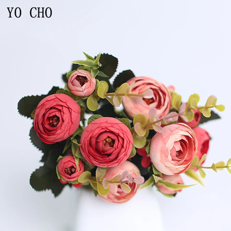 

YO CHO artificial flowers tea rose bouquet high quality home decoration wedding party fake plant artificial rose flower