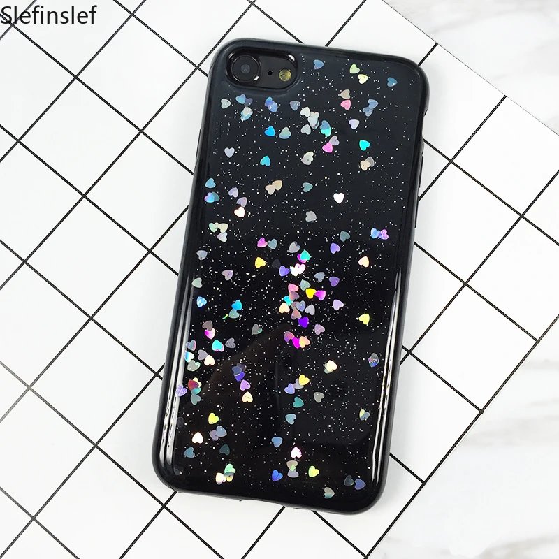 Роскошный блестящий чехол для iPhone 7 8 6 6S Plus 5 5S 5SE X задняя крышка с сердечком мягкие