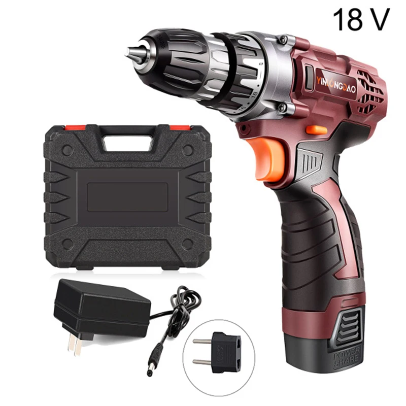 18v-red YINLONGDAO Электрическая Дрель аккумуляторная отвертка литиевая батарея Мини дрель аккумуляторная отвертка электроинструменты Аккумуляторная дрель DIY - Цвет: 18v-red
