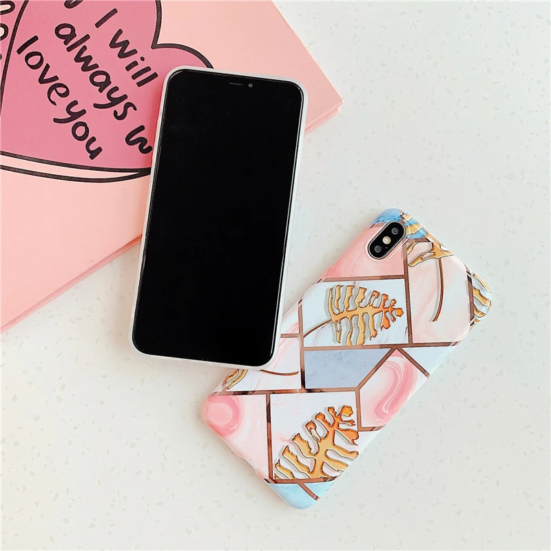 

fashion Marble Banana leaf female Phone Cover Case For Iphone X 11 pro Xs Max Xr 10 8 7 Plus Luxury Soft silicone Coque Fundas