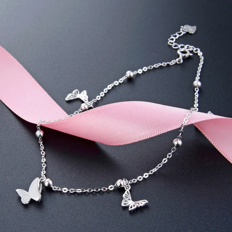 Бабочка ножной браслет на ногу Серебро 925 милый серебряный ювелирных изделий S925