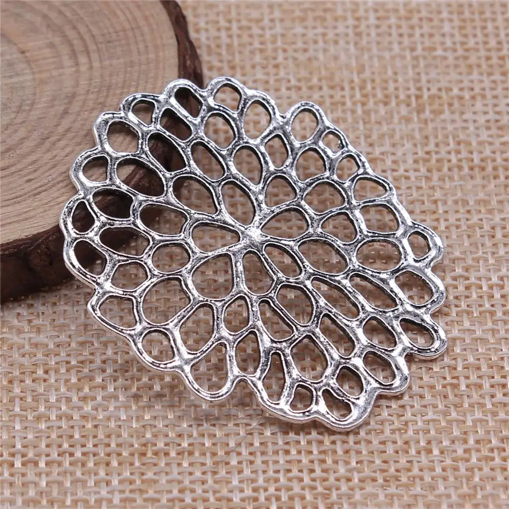 

4pcs Diy Earrings Jewelry Accessories 40x49mm Motif Flower Earring Connector Zinc Alloy Antique Silver Color