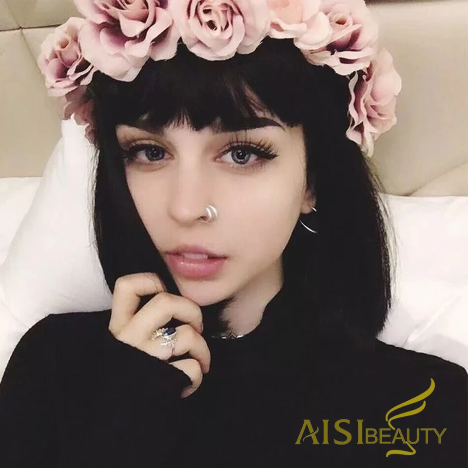 AISIBEAUTY синтетический парик Боб Стиль Короткие прямые тупые высокотемпературные парики с челкой для афро-американских женщин блонд коричневый