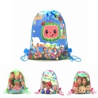 12inch cocomelon drawstring bag non woven fabric waterproof birthday party supplies gift loot bag goodie favor kids backpacks