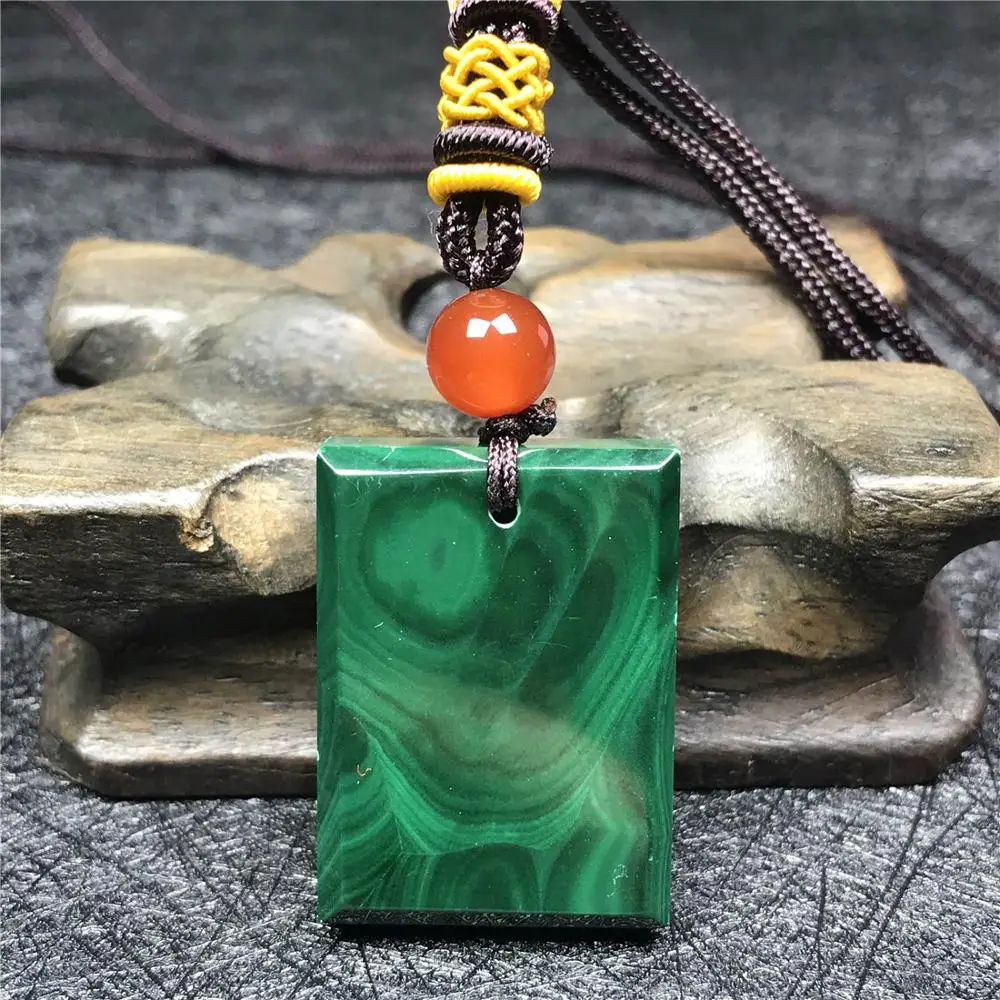 Natural Green Malachite Pendant Necklace Jewelry For Women Man Crystal 31x23x7mm Beads Gemstone Agate Bead Rope Chain AAAAA | Украшения и