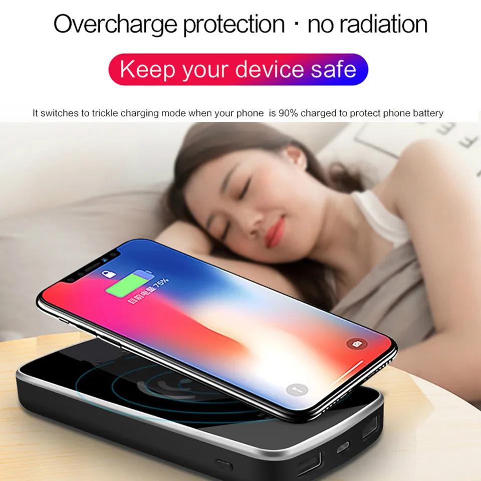 Qi Беспроводное зарядное устройство power Bank 30000 мАч USB портативное для быстрой