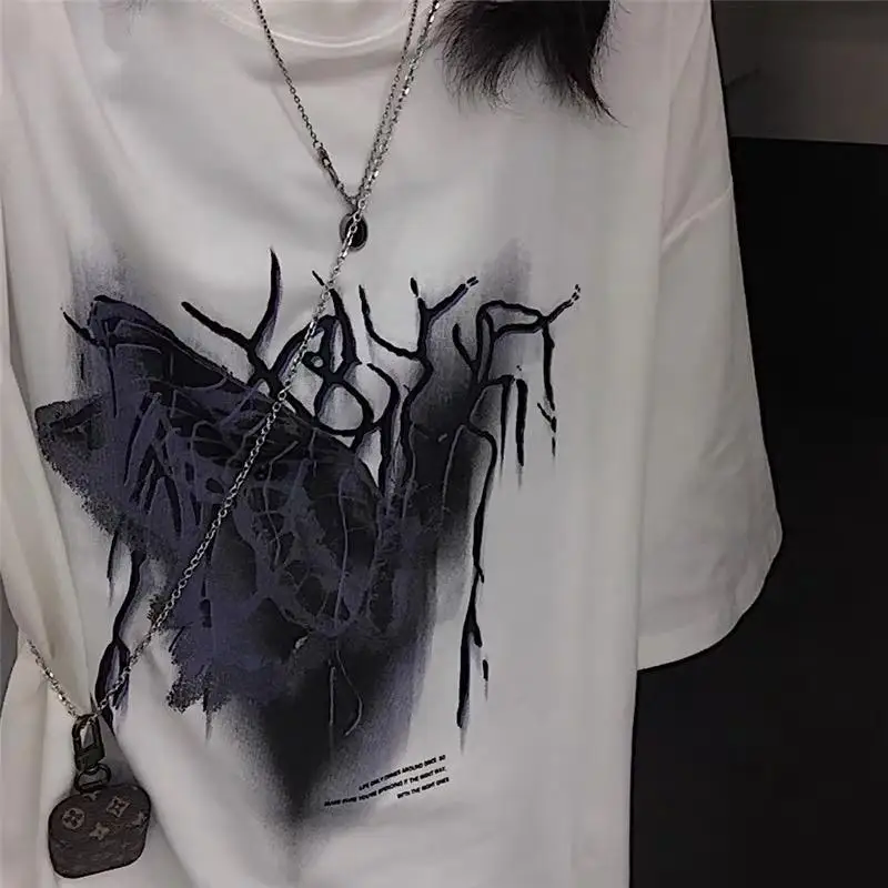 Футболка женская с коротким рукавом свободная Готическая уличная одежда в стиле